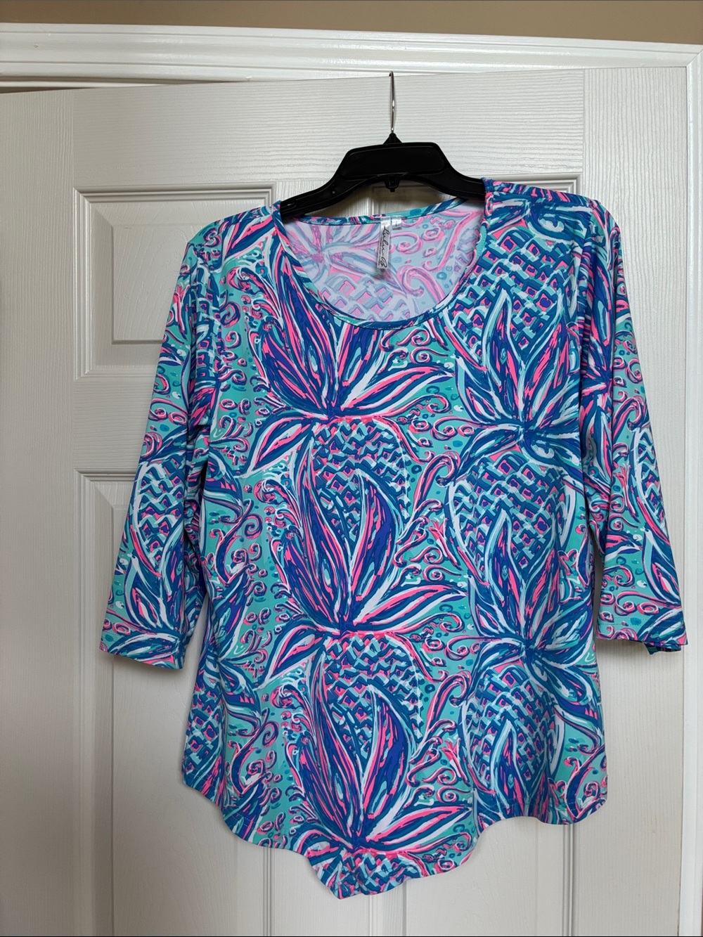 Lulu-B Aqua Teal Blue Pink Pineapple Long Sleeve Tee